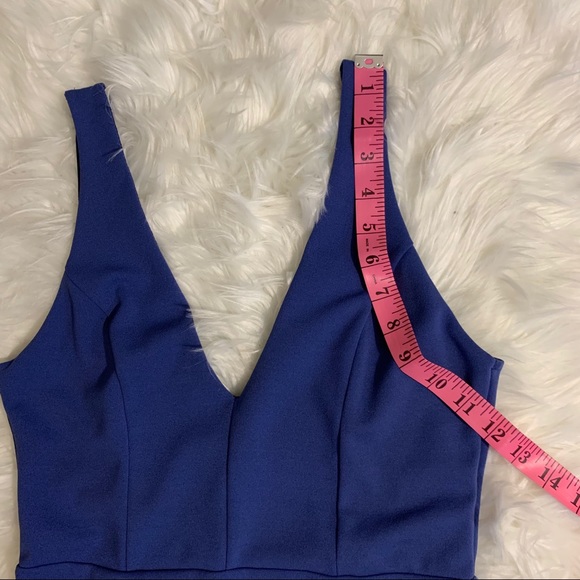 Solemio size medium Blue Mini V Neck Dress with low Cut Back on dress - Picture 8 of 10